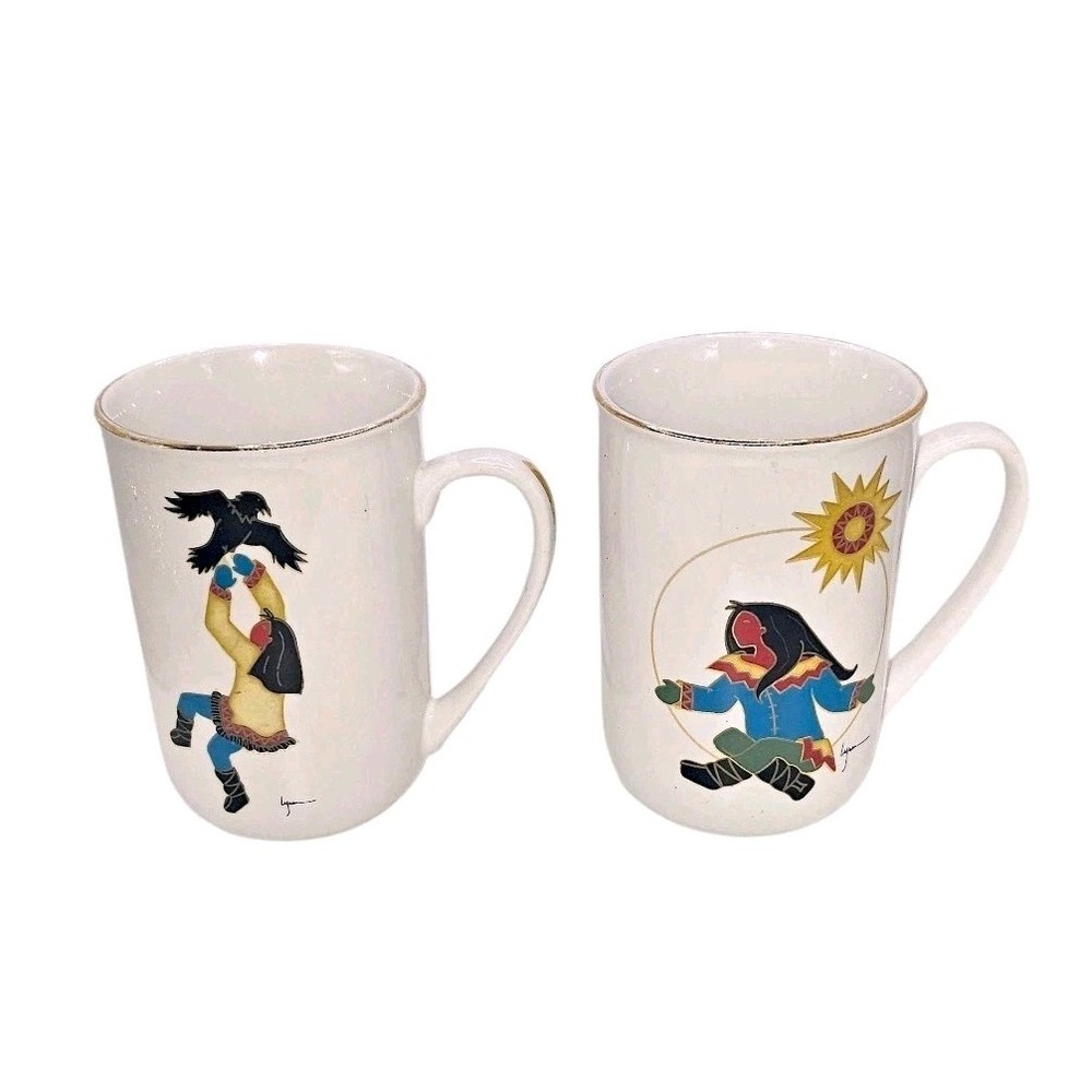 Two VTG 90s Yukon Native Art Mugs By‎ Lynn Blaikie Ravens Flight & Morning Sun